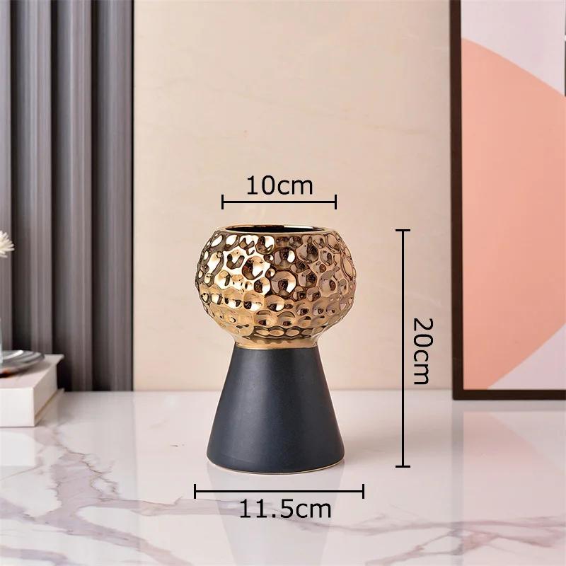 Gold-plated Hammer Pattern Ceramic Vase Creative Plant Pots Table Decoration Flower Arrangement Floral Vase Room Aesthetic Decor
