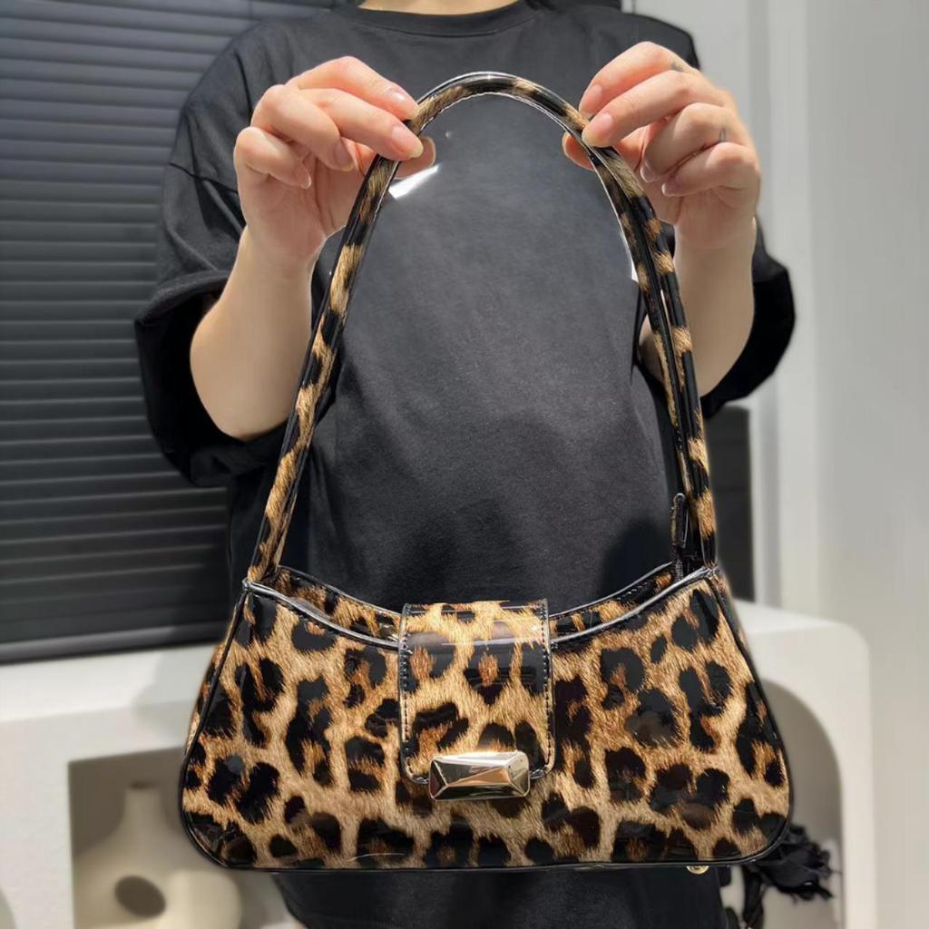 Women'S Personalized Leopard Print Shoulder Bag Glossy Trend Underarm Handbag