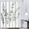 1pc 2D Flat Printing Watercolor Style Green Leaf Decorative Shower Curtain, with 12 Hooks, Bathroom Accessory, 2D Flat