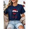 Drinking Christmas T‑shirt Funny Cheers Wine Graphic T-Shirts Short Sleeve Tee Casual Xmas Holiday Tops Gift for Wine Lovers