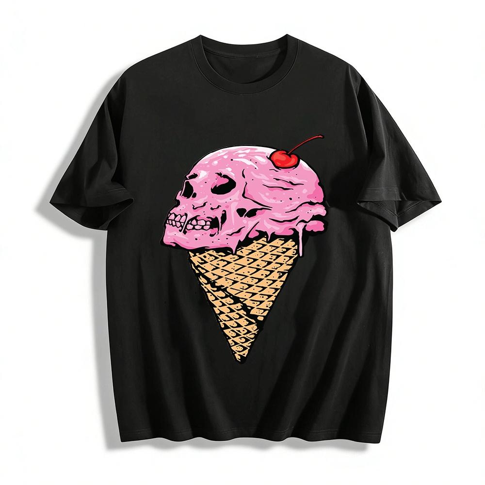 

Skull Ice Cream Cone Print Trendy Cool Graphic Tee Shirt Pure cotton T-shirt XXS