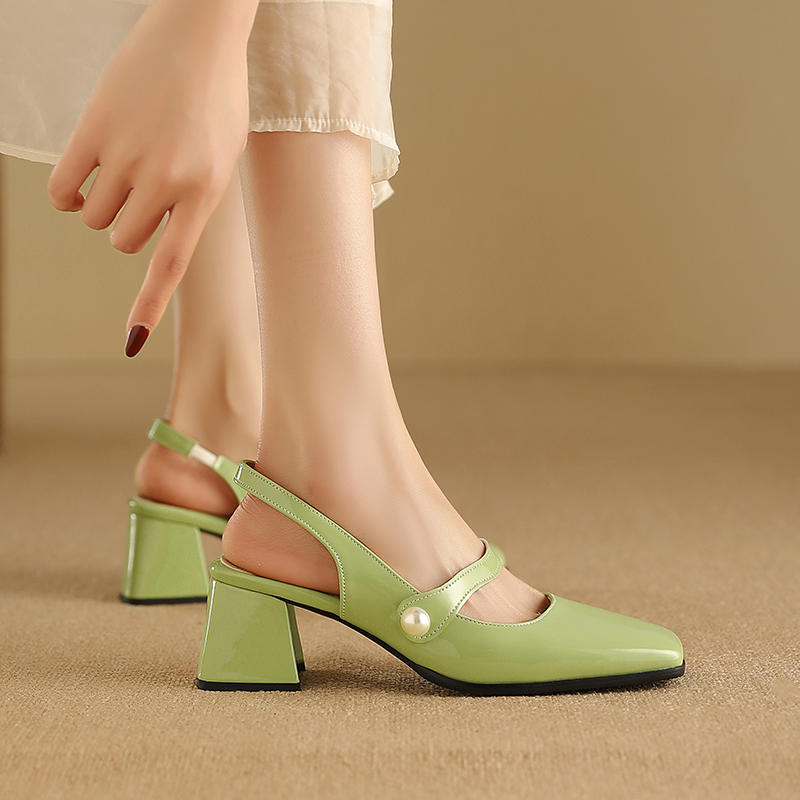 Women's high-heeled sandals spring and summer new simple and comfortable thick heel large size light mouth bag head sandals