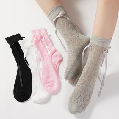 Uzun Kadın Çorapları Yüksek Kalite Düz Renk Fiyonklu Tatlı Çoraplar Femme File Oyuklu Şirin JK Bayanlar Bale Rahat Bol Çoraplar
