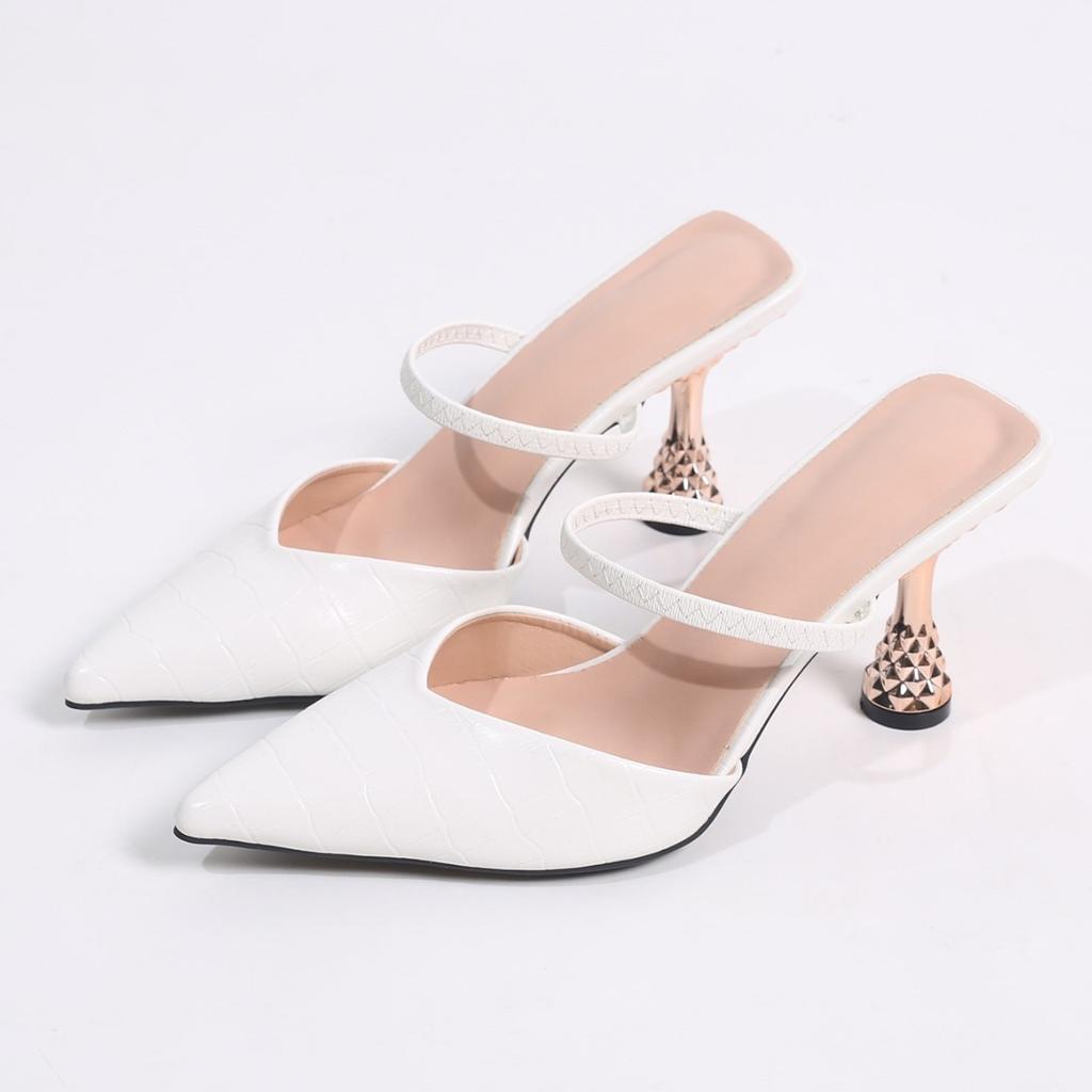 2025 high heels pointed trend hot new high sense versatile empty bag head women's sandals