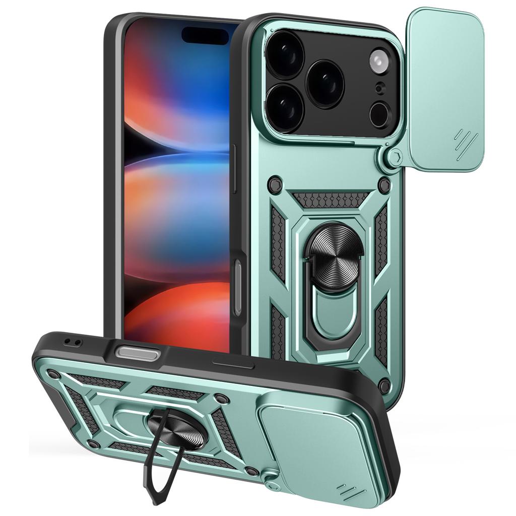 For iPhone 17 Pro Case with Slide Camera Lid PC+TPU Kickstand Phone Cover
