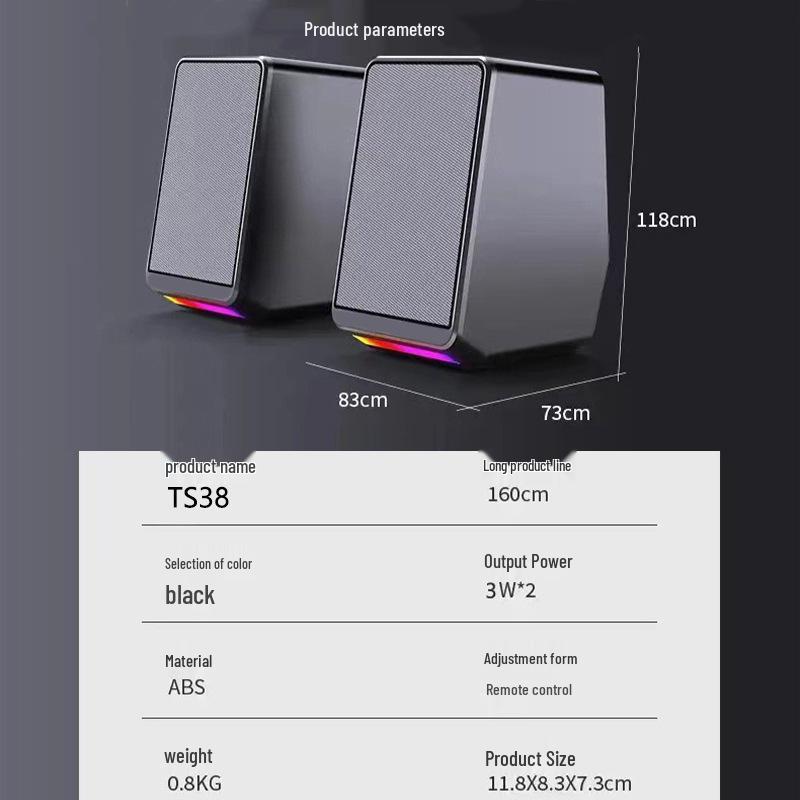 TS38 Mini Wired Desktop Speakers with Subwoofer for PC and Laptop