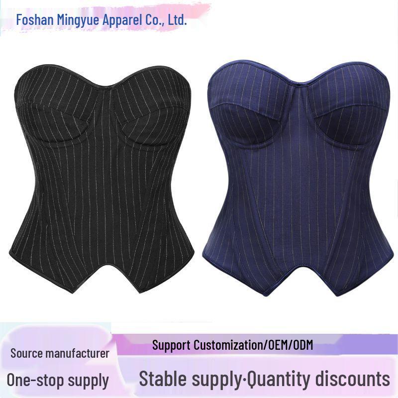 Court-Style Striped Underwire Bra with Padded Cups and Fishbone Corset for Women - Sexy, Tight-Fitting Shapewear