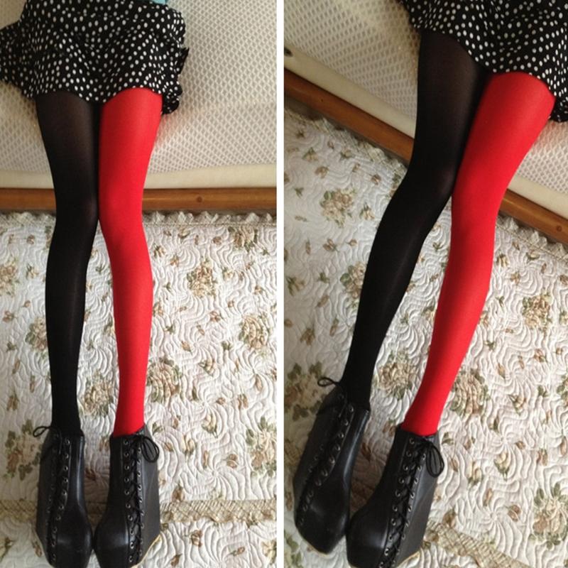 Two-Toned Tights Women Opaque Tights Footed Leggings High Waist Thigh High Stocking Christmas Party Cosplay Costume