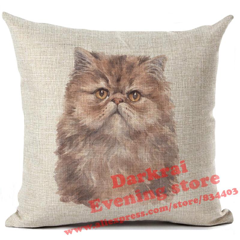Cushion Cover Watercolor Cute Cat Printed Linen Pillow Cover Car Sofa Decorative Throw Pillows Home Decoration Pillowcase