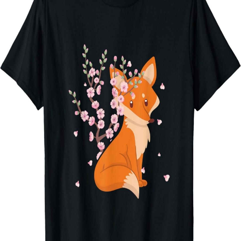 Fox Cherry Blossom Japan Foxes Lovers T-Shirt