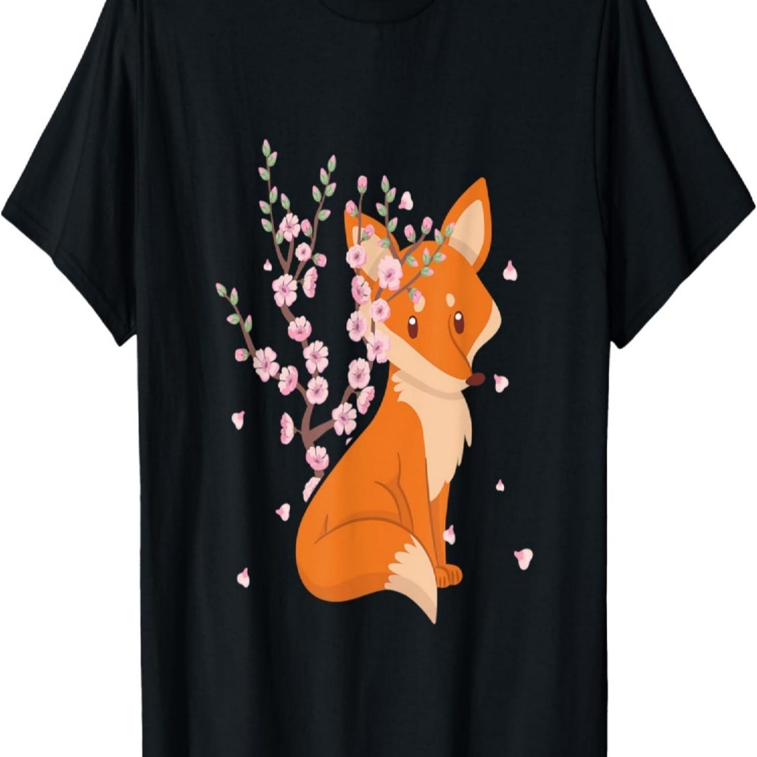Fox Cherry Blossom Japan Foxes Lovers T-Shirt S