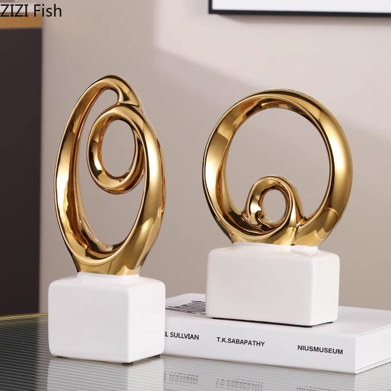 Gold Plated Endless Chain Abstract Artwork Ceramic Statue Desk Decoration Ornaments Chain Sculpture Room Aesthetics Decor
