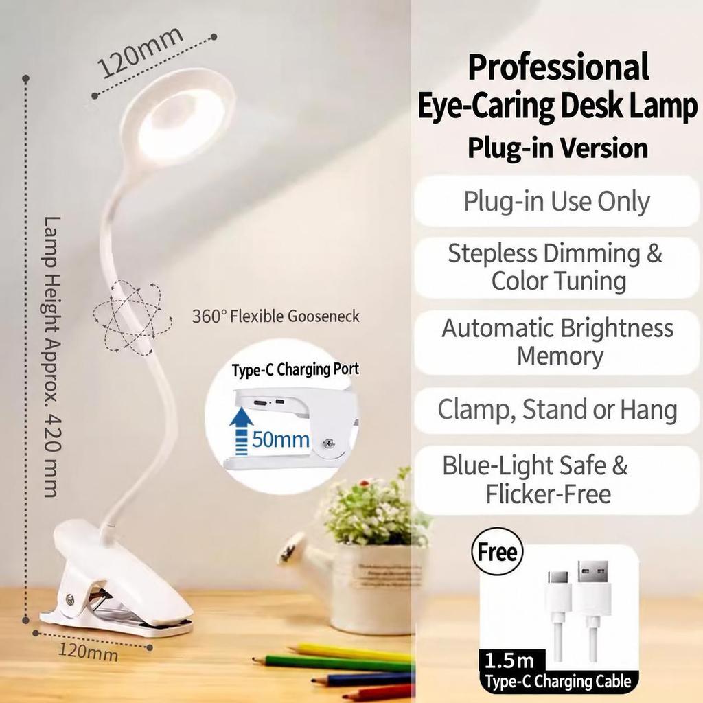 Clip on Rechargeable Reading Light for Bed, 3 Color x 3 Brightness 28 LEDs Desk Light, Eye-Caring Desk Lamp with Clamp for Headboard, Table, Desk