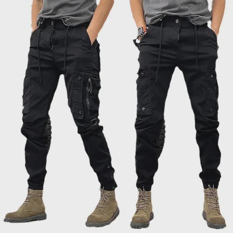 Men's Straight-Leg Tactical Work Pants - Spring/Autumn Casual Outdoor Cuffed Trousers