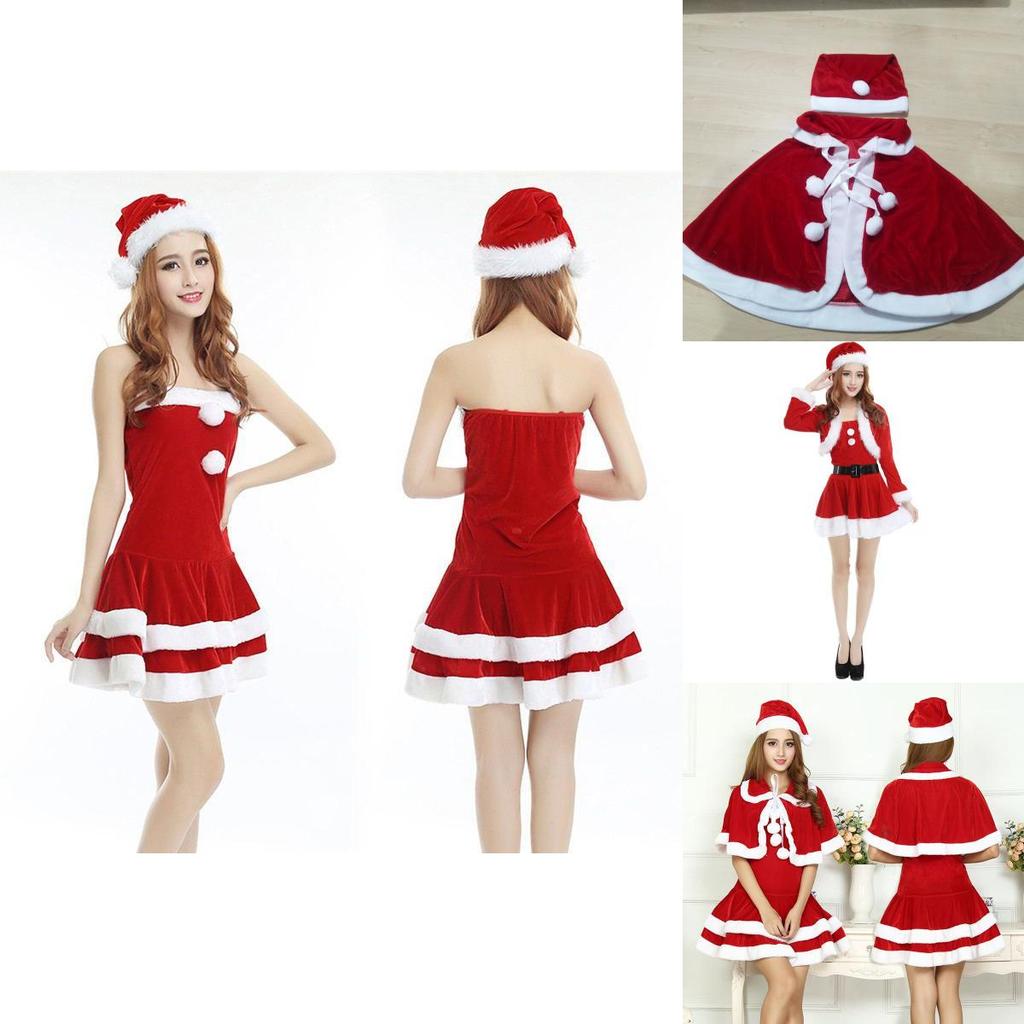 Christmas Santa Claus Adult Female Red Pleuche Dress Suit