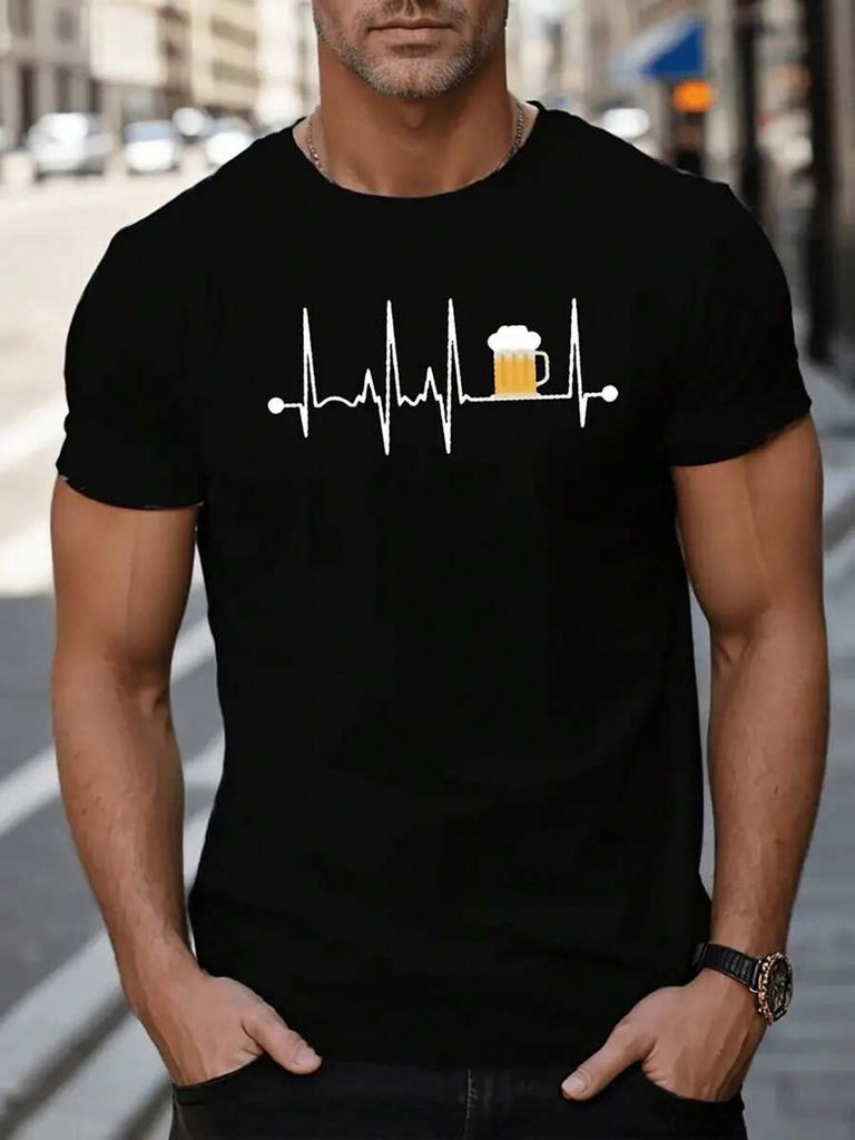 Unisex Beerbeat ECG Beer Print TShirt Soft Casual Tee Suitable For All Seasons Machine Washable Round Neck Summer Top With Beerbea
