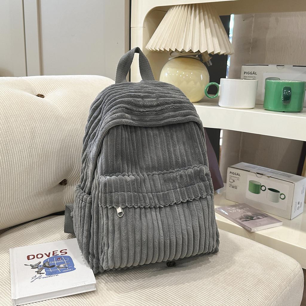 Women's Korean Style Corduroy Backpack2026New Autumn and Winter Student School Bag Corduroy Simple Versatile Backpack