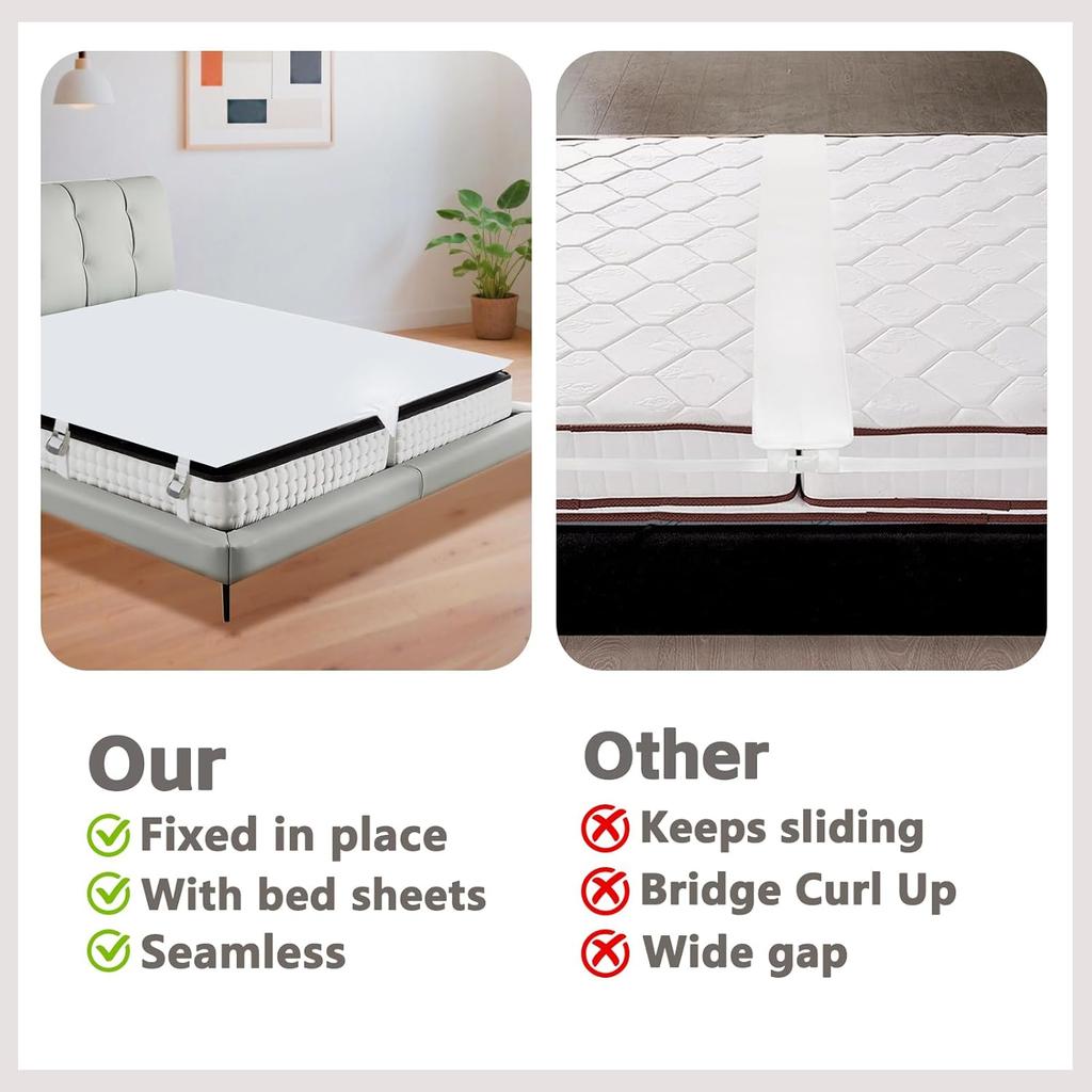 3-in-1 Bed Bridge Twin to King with Fitted Sheet|Split King Gap Filler for Adjustable Bed| 78"x 75"|White (Patent Licensing)
