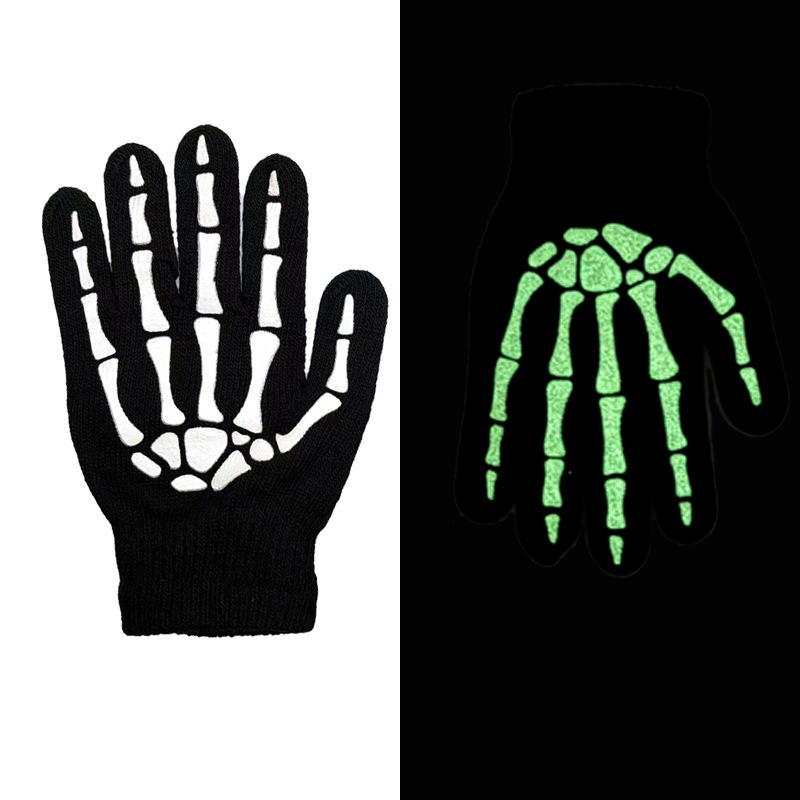 Children's gloves dispensing skull luminous gloves, festival performance warm fluorescent ghost claw knitted gloves