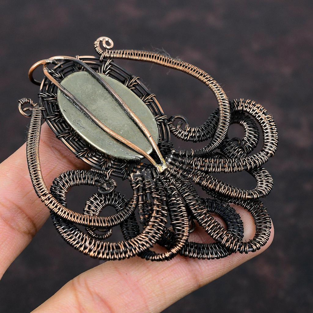 Apache Pyrite Pendant Copper Wire Wrapped Pendant Pyrite Gemstone Jewelry Handmade Pendant Copper Wire Jewelry Octopus Pendant Gift For Mom