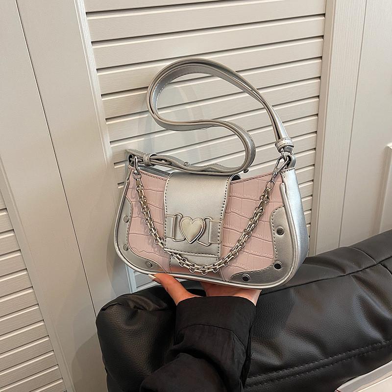 Ielgy French Niche Chain Underarm Bag Stone Pattern Small Square Bag Fashion One-Shoulder Messenger Baguette Bag
