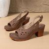Women'S Business Sandals Summer Retro Mid Heel Openwork Carved Casual Chunky Heel Open Toe Slipper Shoes Sandalias De TacóN