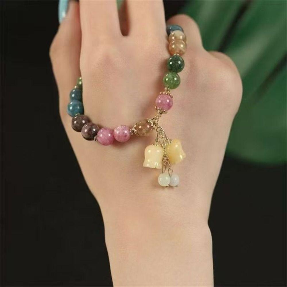 Elastic Rope Orchid Flower Bracelet Tassel Women Bangle Colorful Beads Bracelet Summer