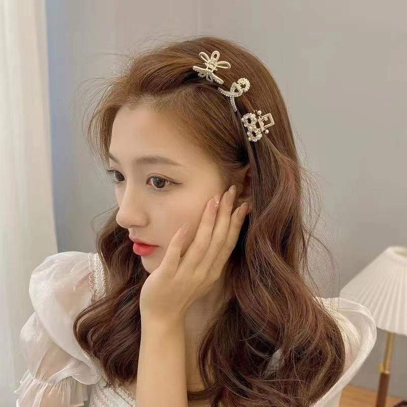 Bow Rhinestone Pearl Mini Hair Clip - Women's Small Shark Grip Hairpin