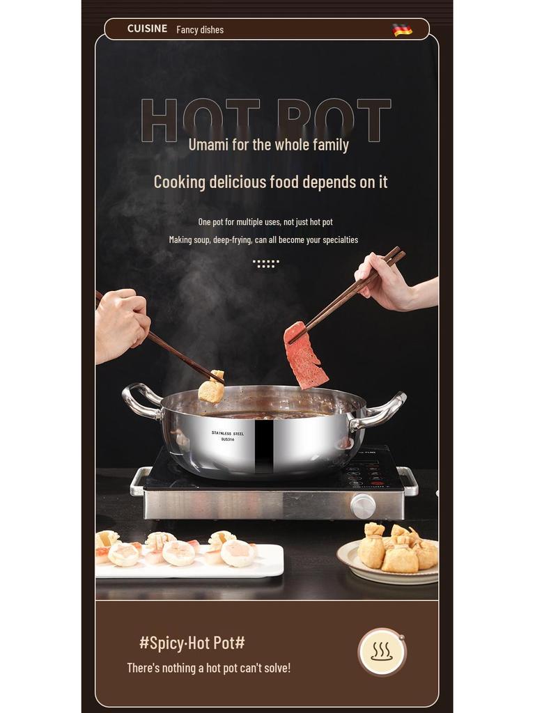 German 316 Stainless Steel Extra Thick Large Capacity Hot Pot & Steamer - Induction & Open Fire Compatible