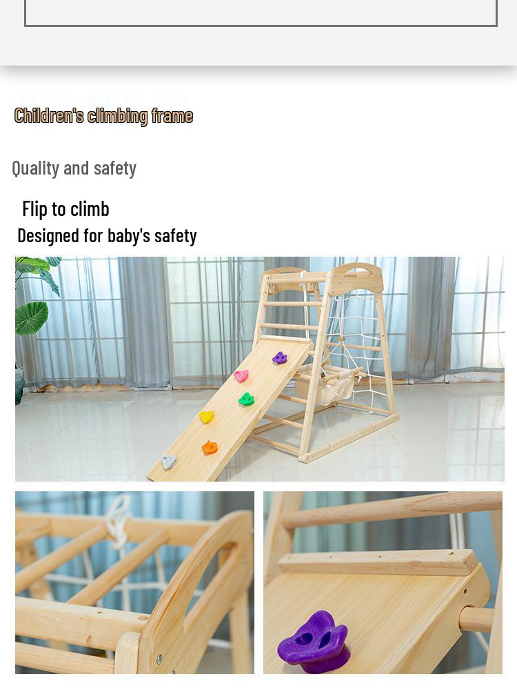 Toddler Indoor Wooden Climbing Frame with Slide and Swing.