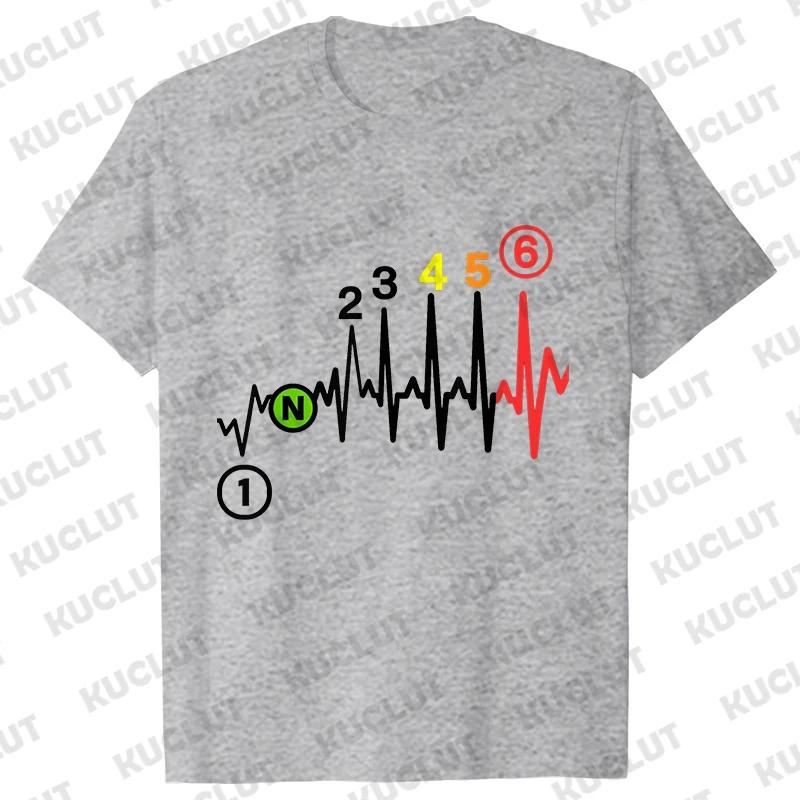 Casual Men T-Shirt Short Sleeve T-Shirt 1N23456 Motorcycle Gear Shift Heartbeat Biker Print Tops Men Clothing Fashion T-Shirt