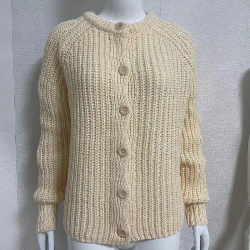 Women's Solid Color Round Neck Loose Simple Knitted Cardigan Top Long-Sleeved Sweater