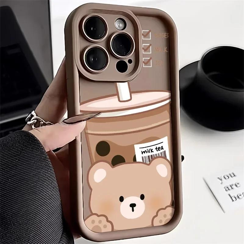 Cartoon Cute Bear Phone Case For iPhone 16 Case iPhone 11 12 13 14 15 Pro Max XR XS X 7 8 15 16 Plus Candy Silicone Soft Cover