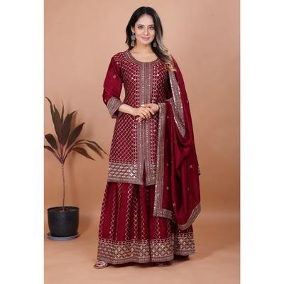 Presenting  New Designer Embroidered Chinon Sharara Suit With Sequence Embroidered Work