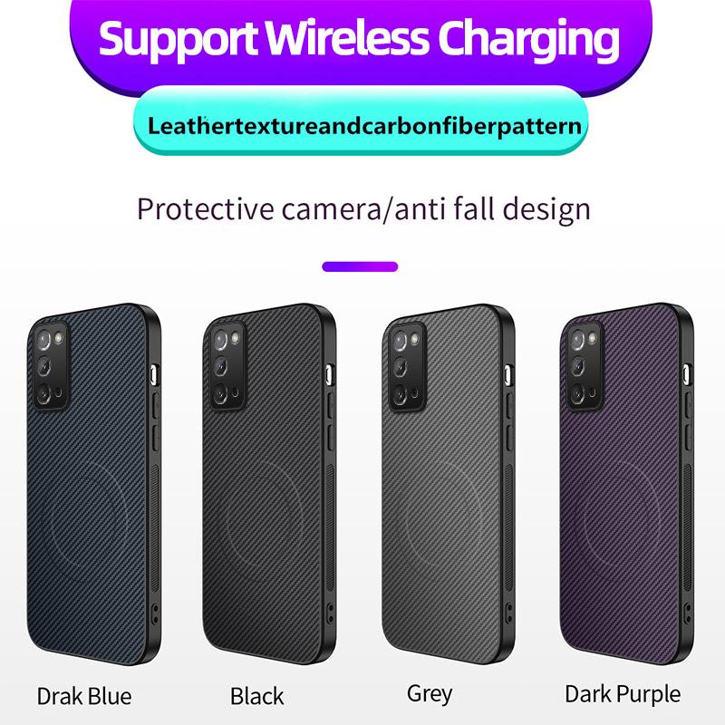 Luxury Black Carbon Fiber Wireless Charge Case For Samsung Galaxy Note 20 Ultra M14 M32 M33 M54 M56 Soft Magnetic Phone Cover