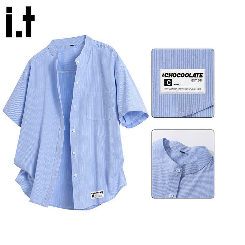 CHOCOOLATEit Men s Striped Cotton Short Sleeve Shirt L