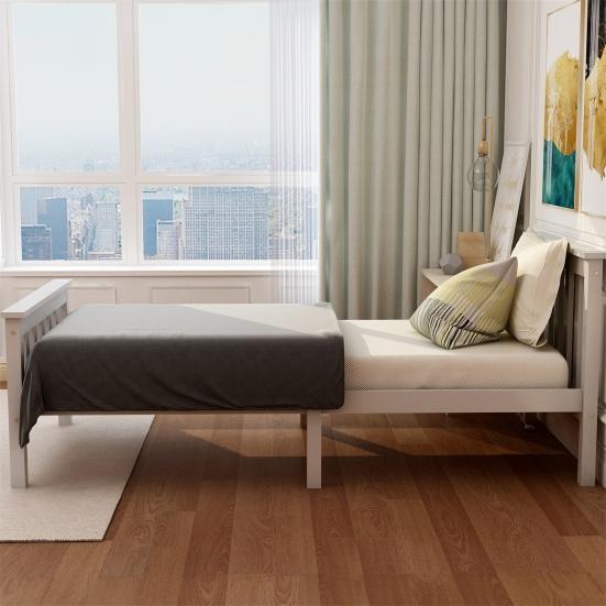 Double Bed Natural Color Flat with Headboard Ergonomic Design Strong Wooden Load Bearing Wood Slat Support Home Furniture Platform