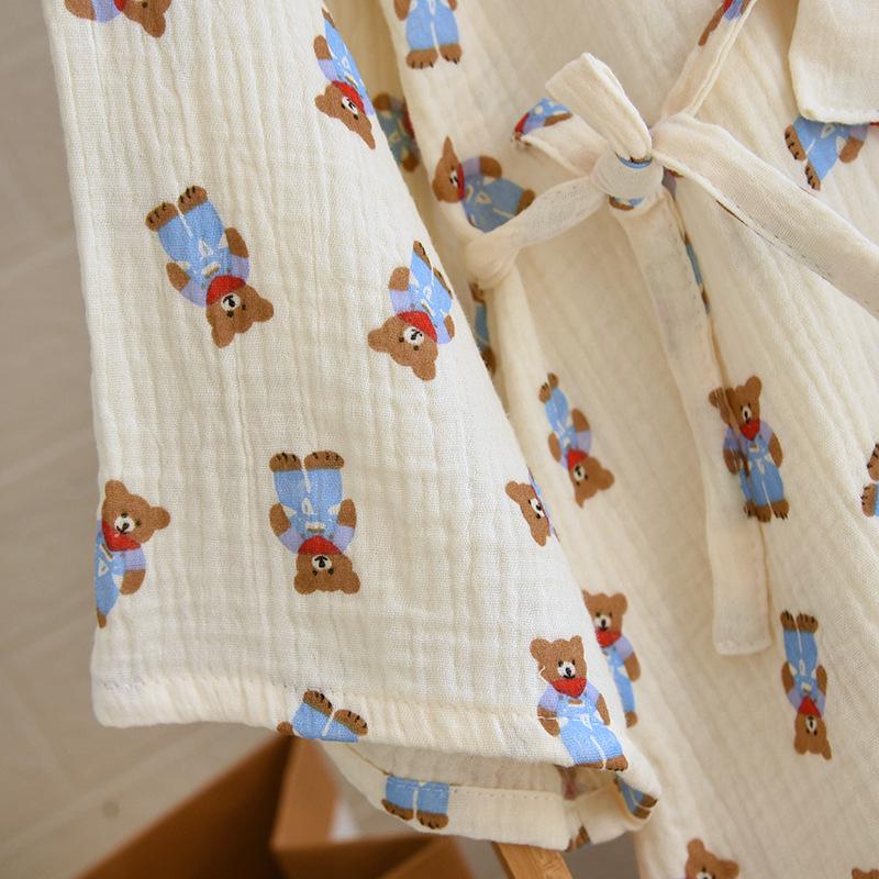 2023 Damen Krepp Double Gauze Kimono Nachthemd - Langärmlig, Locker sitzend Homewear Bademantel