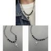 Retro Black Cross Pendant Necklace With Titanium Steel Chain For Street Style Jewelry