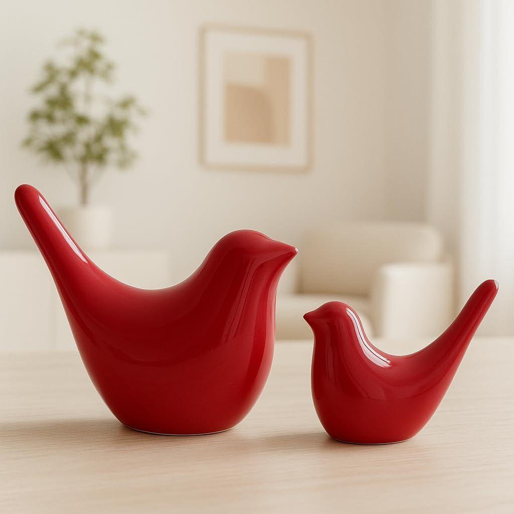 Kreativní červené lesklé keramické figurky ptáčků bytové dekorace doplňky párty (Balení po 2)