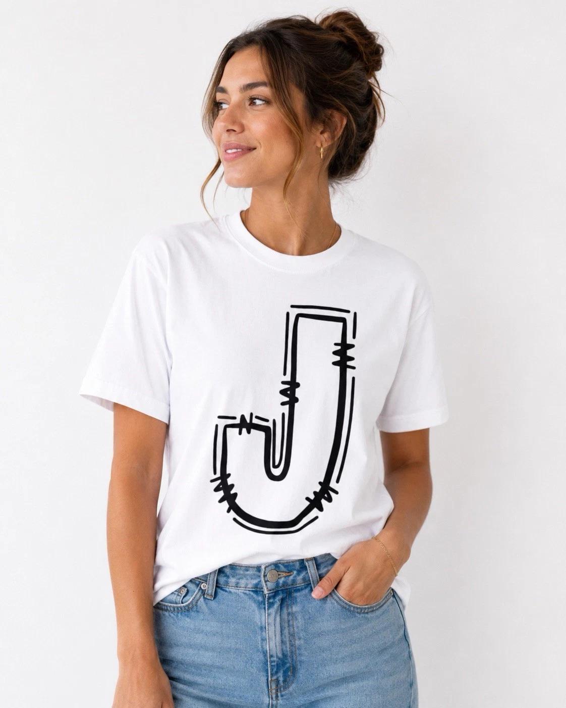 Letter J Minimalist Graphic T Shirt Initial Alphabet Unisex Tee S