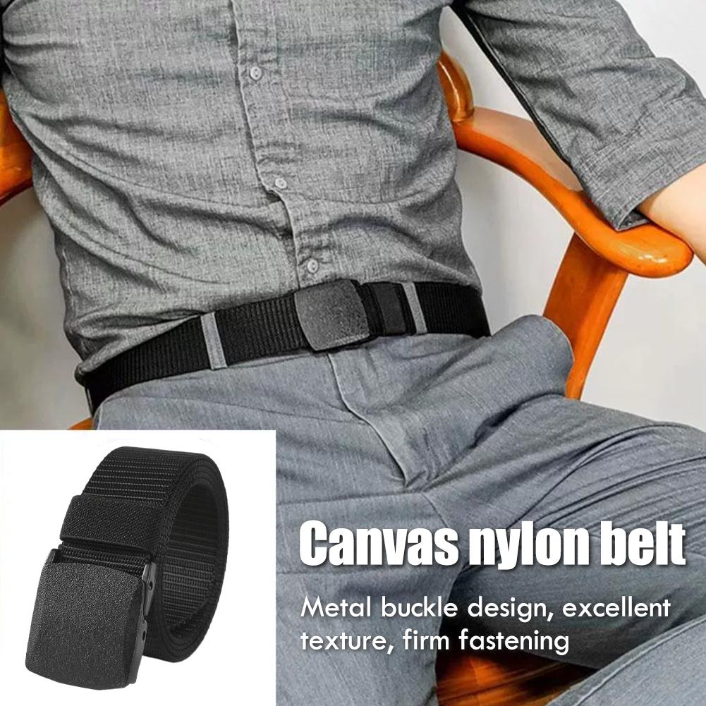 Nylon Canvas Web Belt for Men, Elastic Belt Fit Hiking Outdoor Military Buckle Belt Stretch Quick Release Belt Plastic Buckle