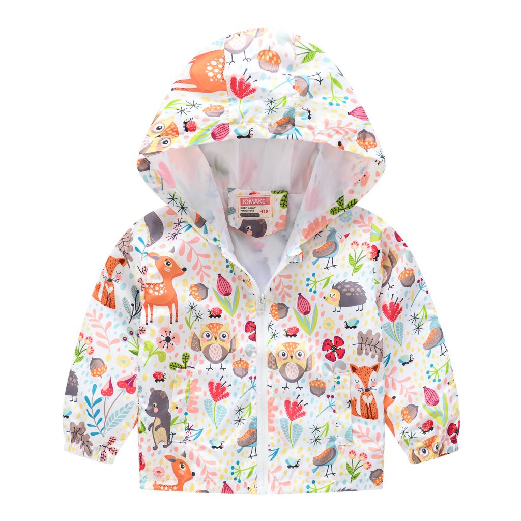 Toddler Kids Cartoon Print Hooded Jacket Boys Girls Lightweight Windproof Zip Up Casual Outerwear Coat