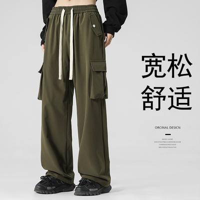 Men's Simple Drape Paratrooper Overalls Men's Big Pockets Casual Trousers Trendy Fashion Versatile Pants