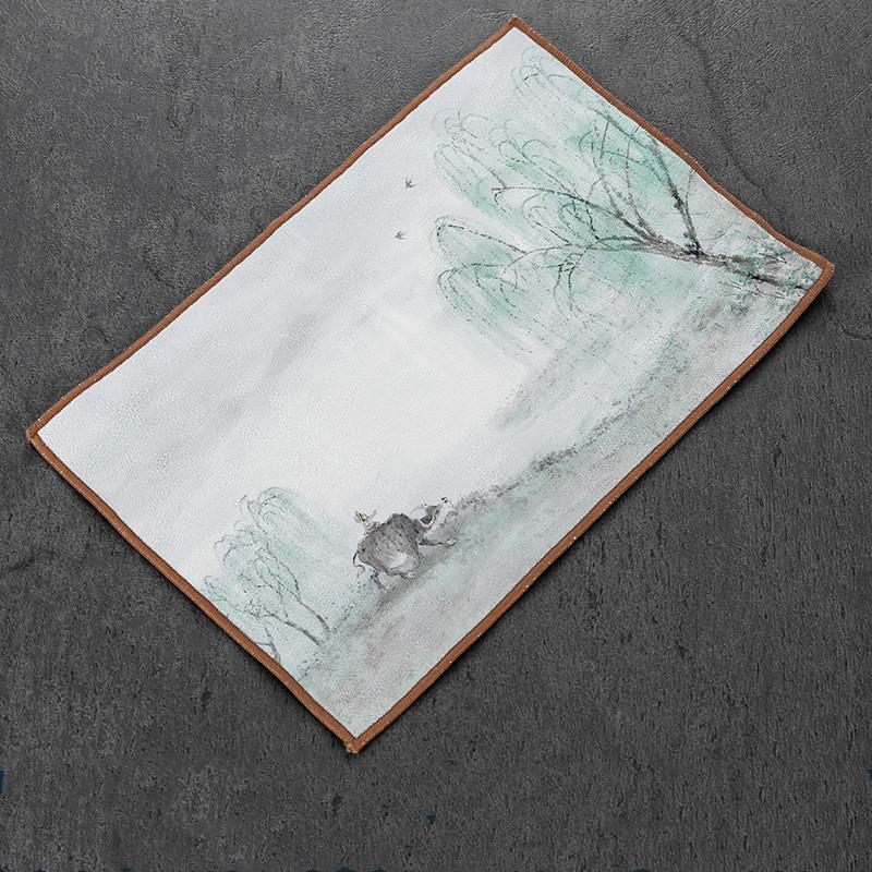 Chinese Persimmon Pattern Thickened Tea Towel Plush Imitation Deerskin Cloth Table Mats Absorbent Water Rag Tea Napkins
