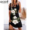 QICED 13 Color Women Floral Print Dress Summer Sexy Short Sleeve O-Neck Mini Dresses Female Vintage Elegant Dress