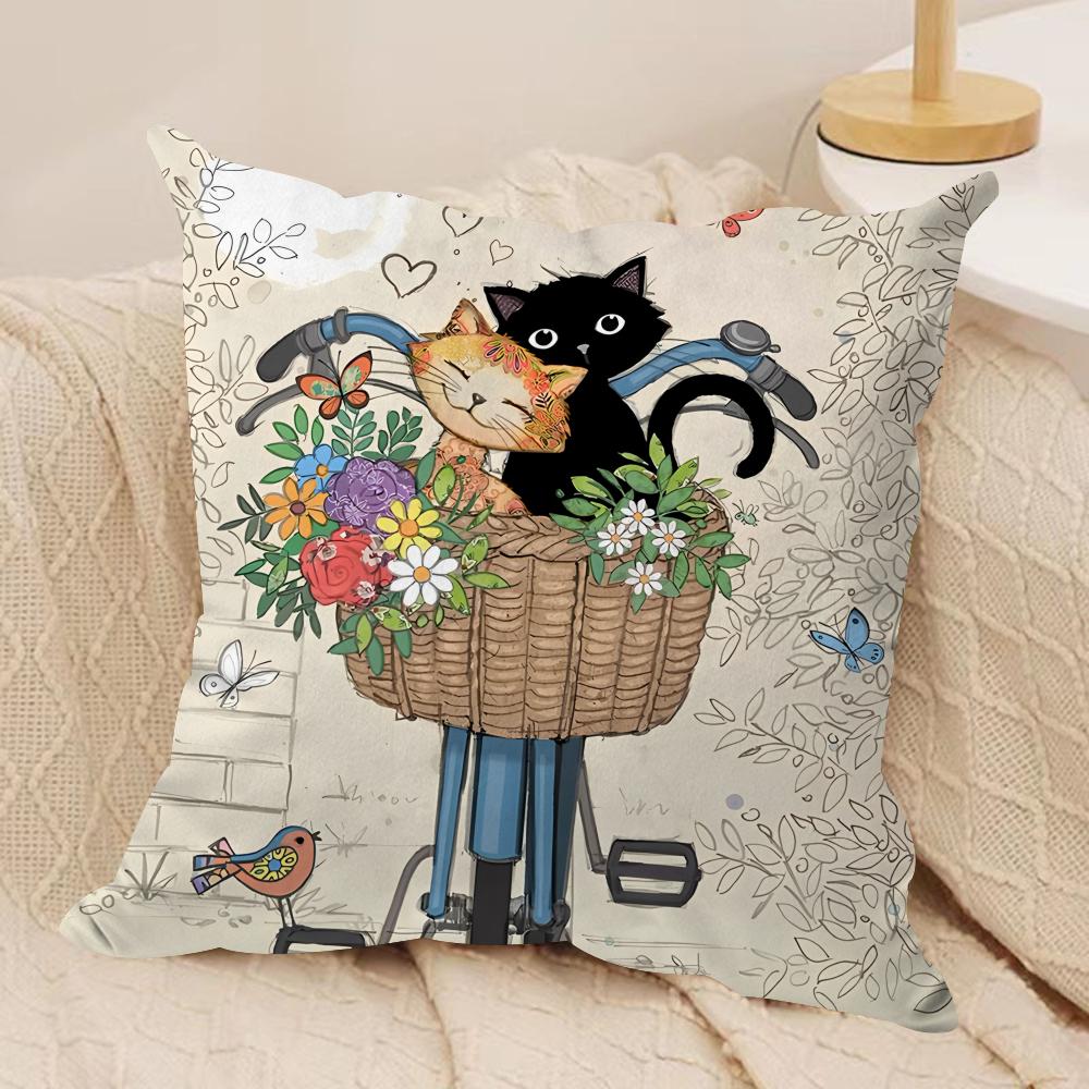 Cartoon Little Black Cat Cushion Cover Silky Short Plush Invisible Zipper Dustproof Sofa Pillow Case For Home Decor