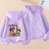 K-Pop Demon Hunters Zip Jacket Rumi Mira Zoey Cartoon Printed Children Clothing Casual Outerwear Hooded Coat Girls Clothes Gift
