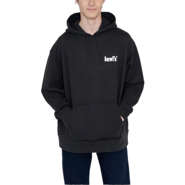 Levis Solid Logo Print Drawstring Hoodie Men hoodies Black 38479-0088