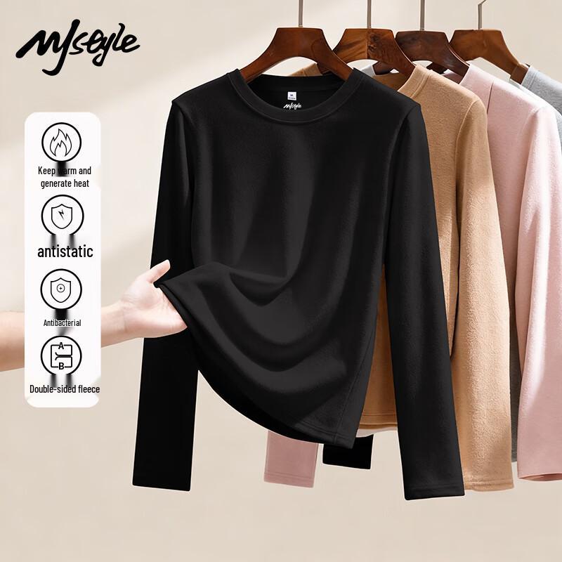 

MJ STYLE Women s Round Neck Thin Fleece Long Sleeve Base Layer Top L